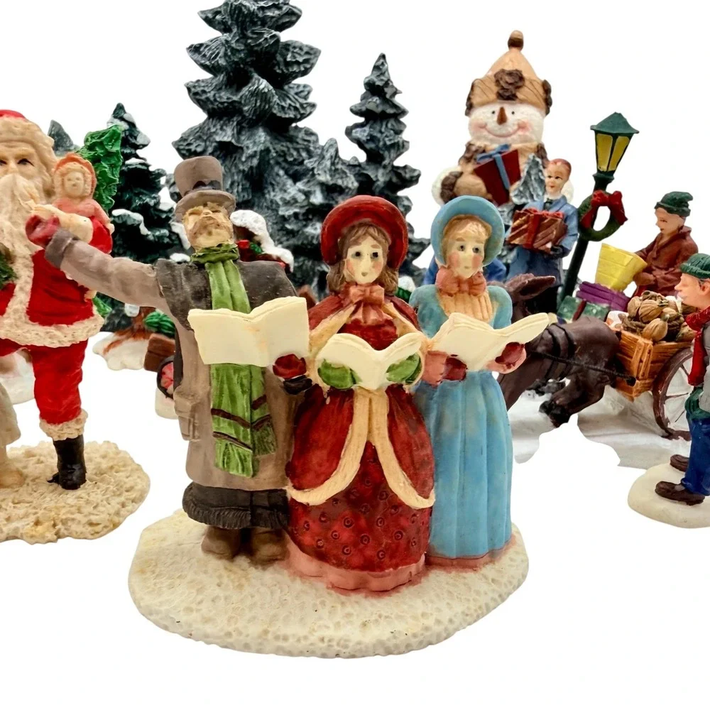 Unbranded Christmas Village‎ Figurine Set 12-Piece Winter Scene Trees Excellent